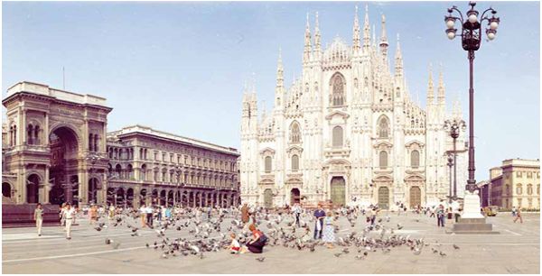 Domen i Milano i det coronadrabbade Lombardiet, Italien.