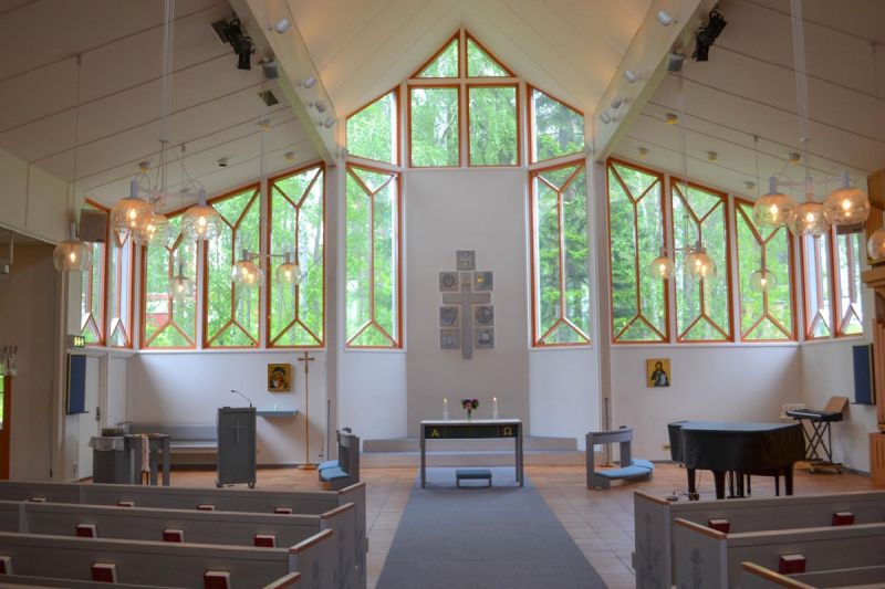 Interiör från Sjungande dalens kyrka i Skellefteå