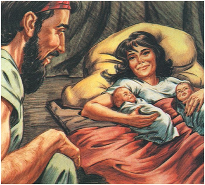 Isak och Rebecka med Esau och Jakob (Bild: The diligent woman)