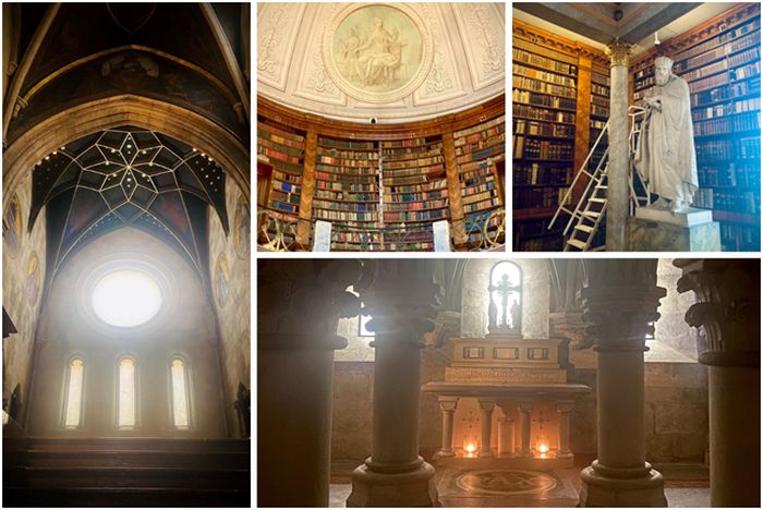 Klostret Pannonhalmas bibliotek och basilika