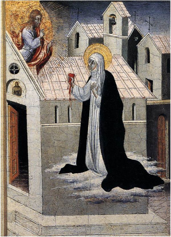 Sankta Katarina byter sitt hjärta med Kristus, Giovanni di Paolo (1403-1482)