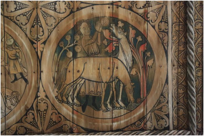 Takmålningarna i Dädesjö kyrka är bevarade. Här en som föreställer martyren Stefanos, i norden kallad Staffan stalledräng.
