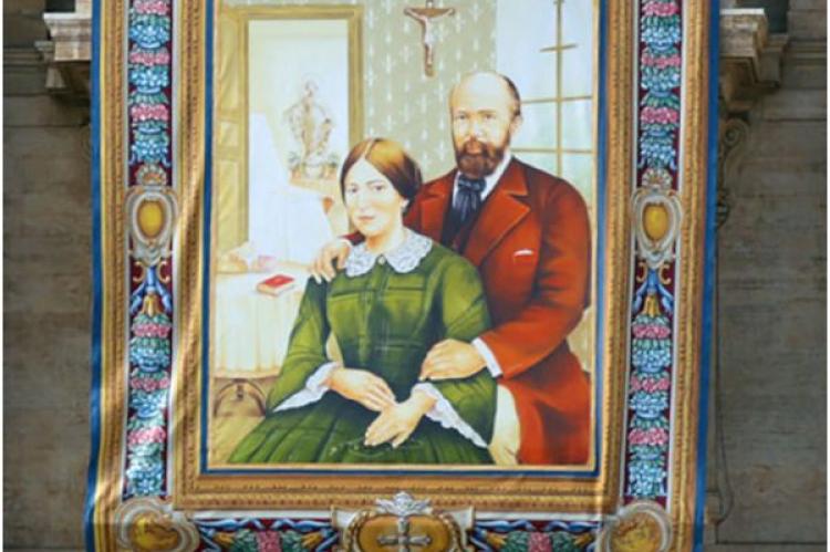 Kanonisationsporträttet av Louis och Zélie Martin, föräldrar till S: ta Thérèse av Lisieux på S:t Petrusplatsen den 16 oktober