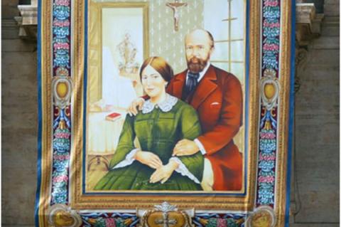Kanonisationsporträttet av Louis och Zélie Martin, föräldrar till S: ta Thérèse av Lisieux på S:t Petrusplatsen den 16 oktober