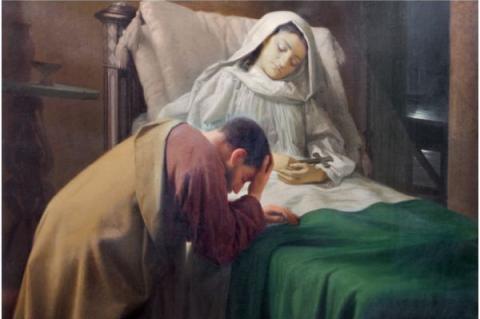 Målning av den heliga Monica, mor till den helige Augustinus, död i Chiesa di San Agostino, av Giovanni Ugolini