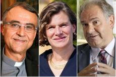 De nya ledamöterna i Påvliga livsakademien msgr Philippe Bordeyne, Mariana Mazzucato, Roberto Dell’Oro